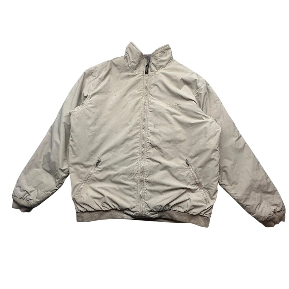 LL Bean UF44 Warm Up Fleece Lined Jacket Mens XL Tall XLT Tan Khaki Full Zip